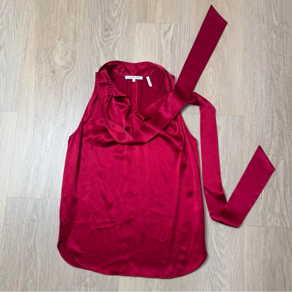 Helmut Lang Red Satin Tie-Neck Camisole